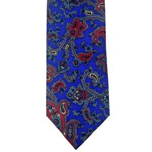 Aquascutum Paisley Necktie Mens Blue Red Silk Made in England Classic Tie